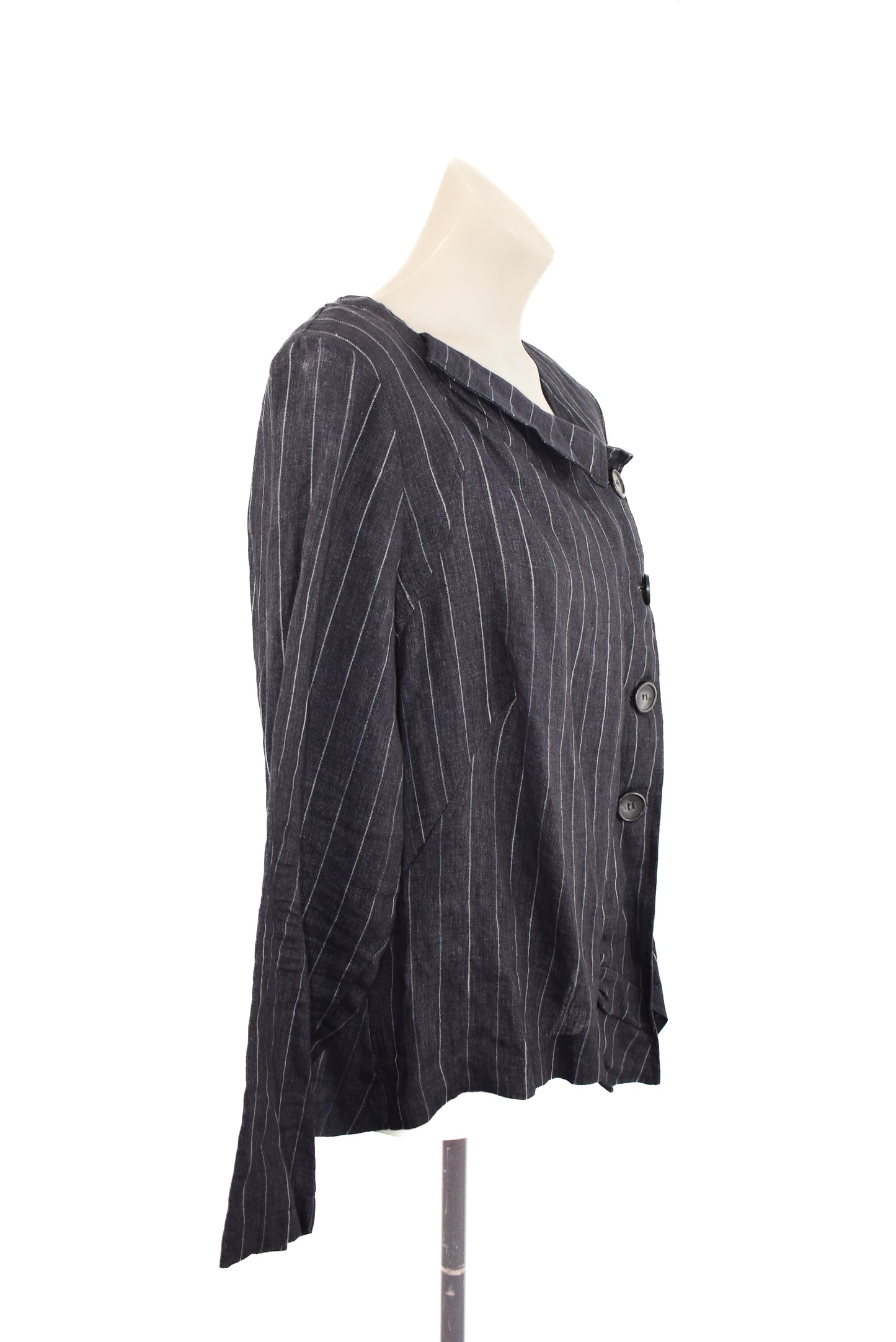 Geena Paige navy Pinstripe Linen button down jacket