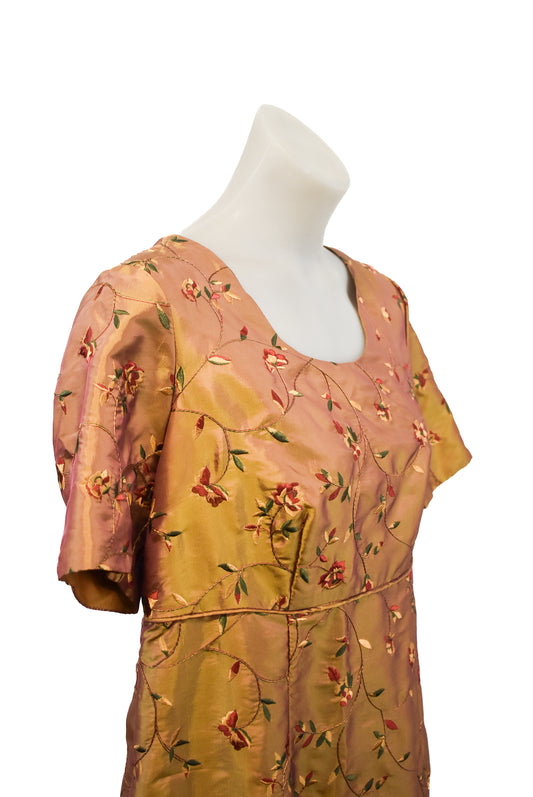 Bronze floral empire dress, size M