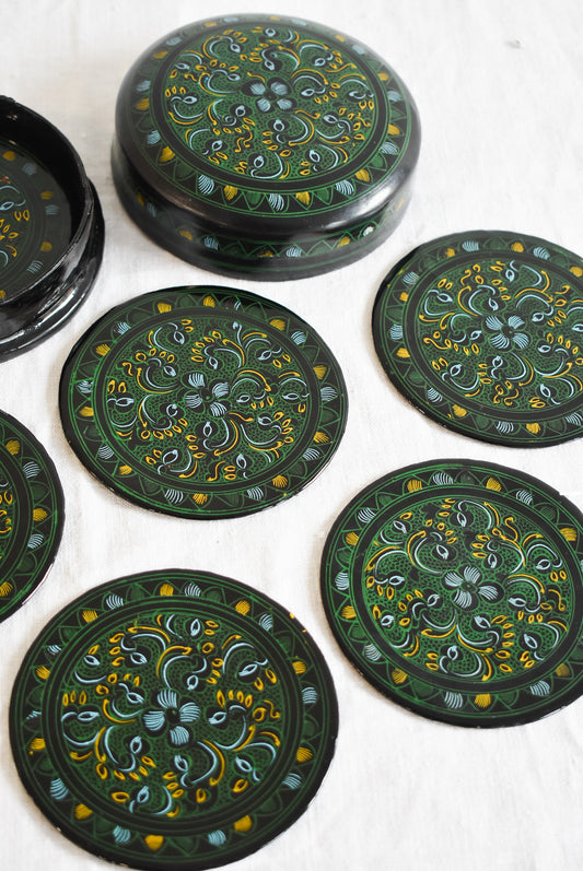 Antique Burmese handcrafted lacquerware Betel Kun it boxes & coasters