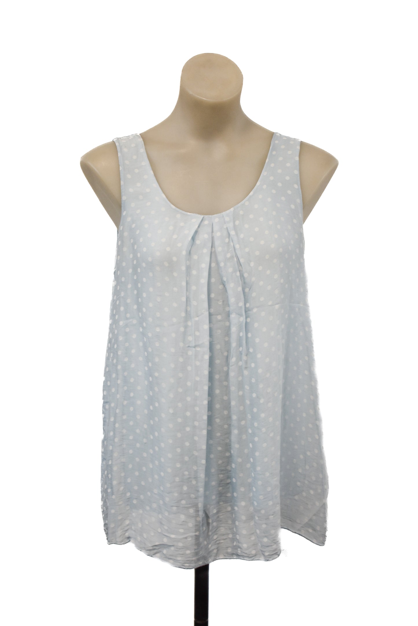 M Made In Italy, silky blue polka dot top, S