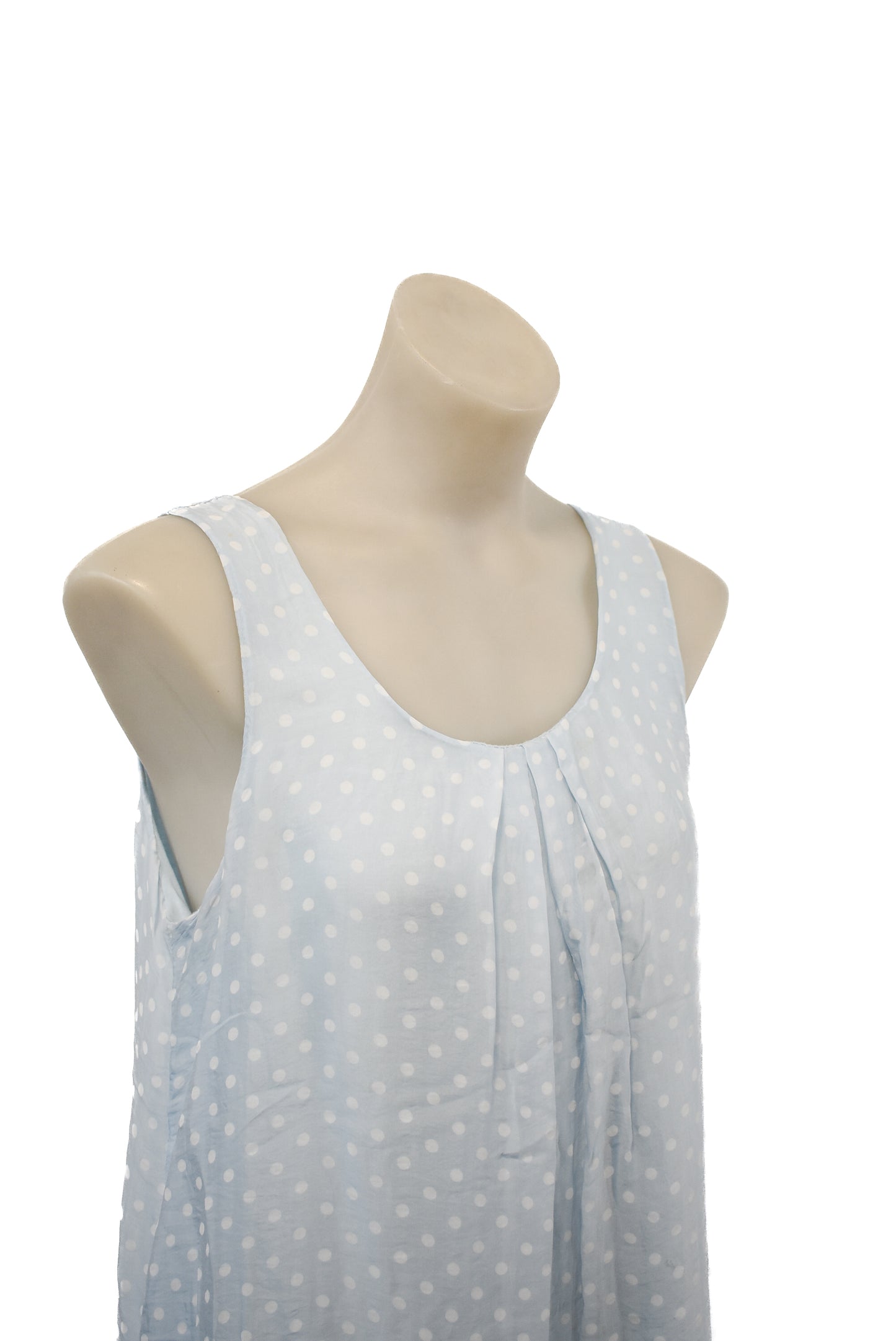 M Made In Italy, silky blue polka dot top, S