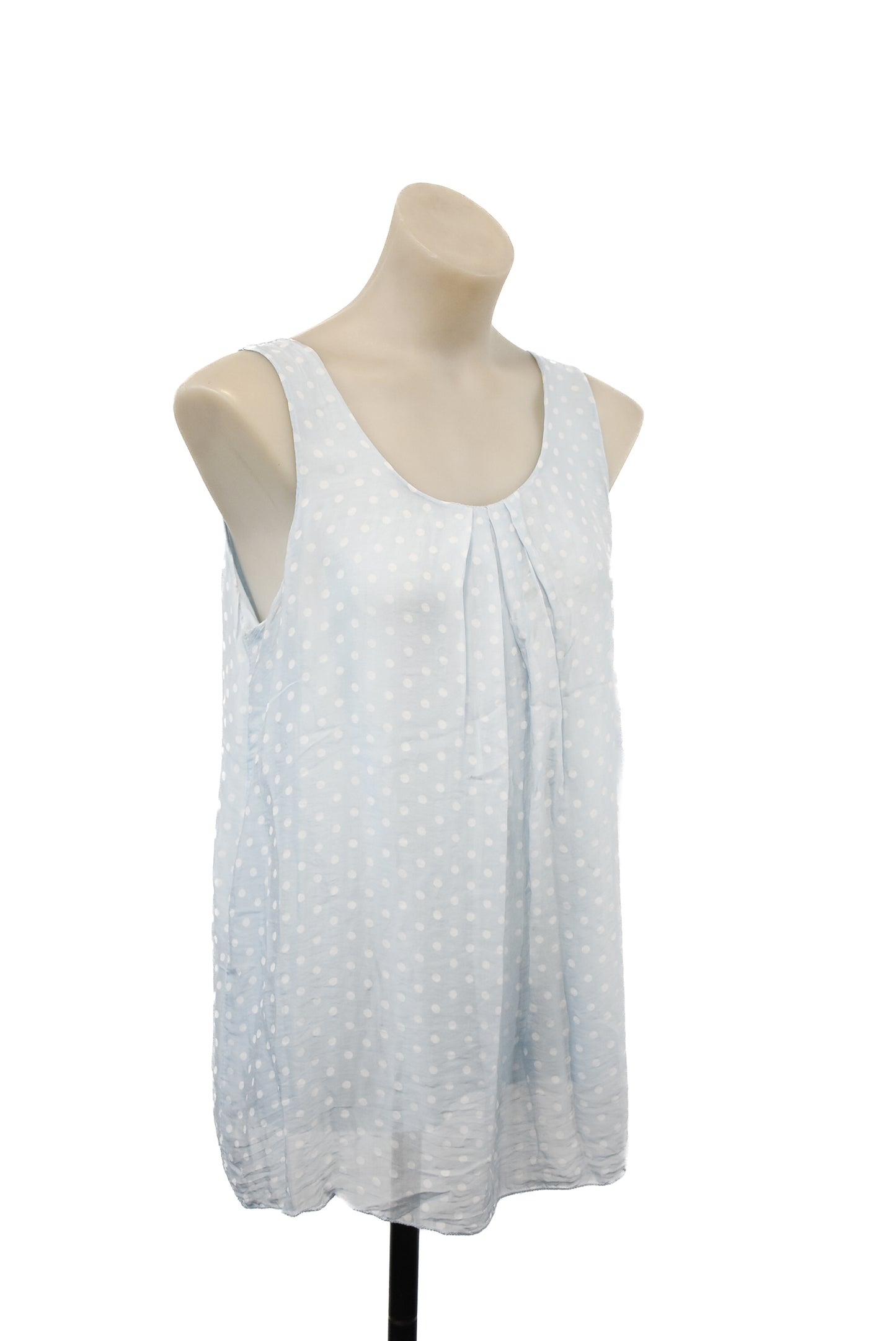 M Made In Italy, silky blue polka dot top, S