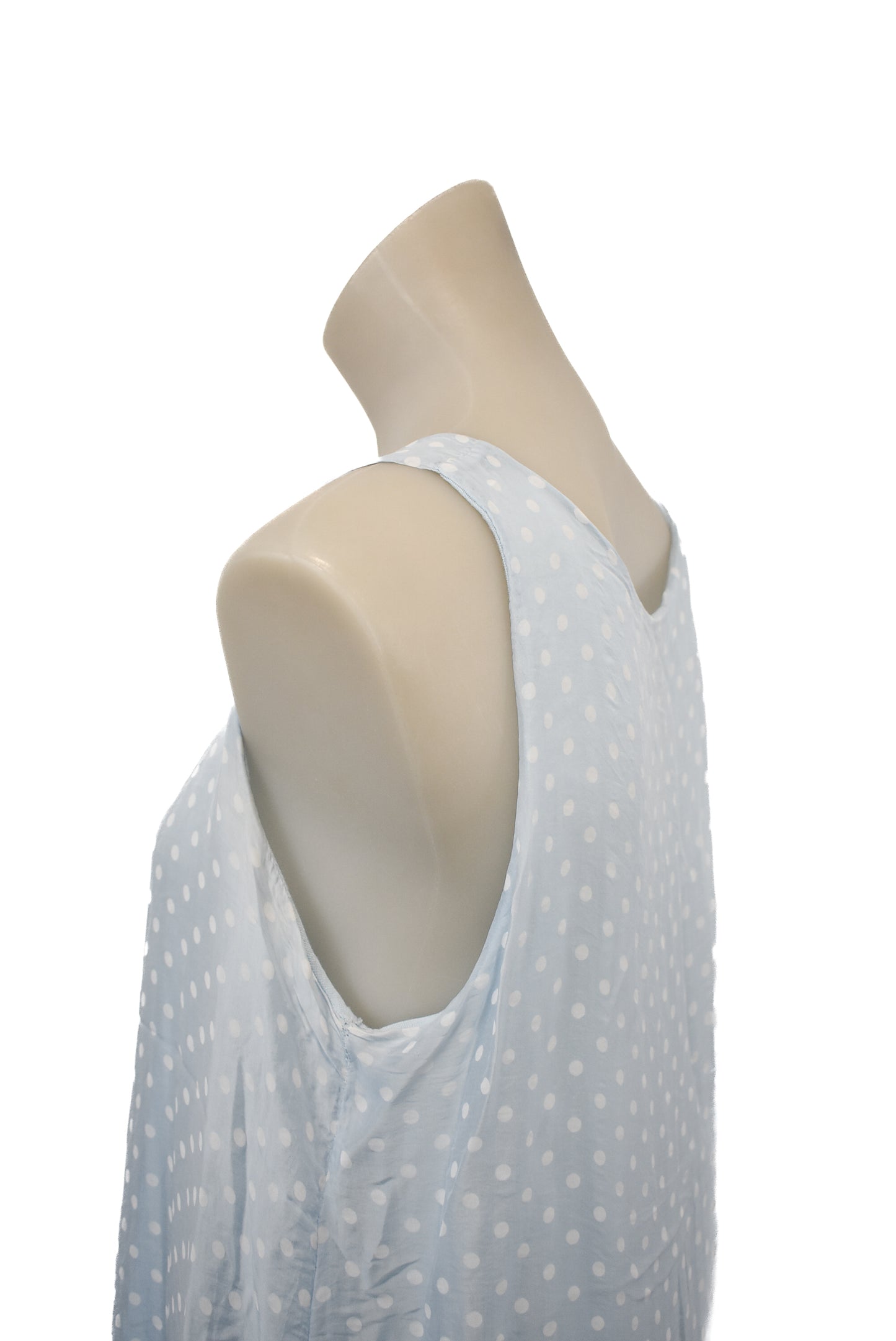 M Made In Italy, silky blue polka dot top, S