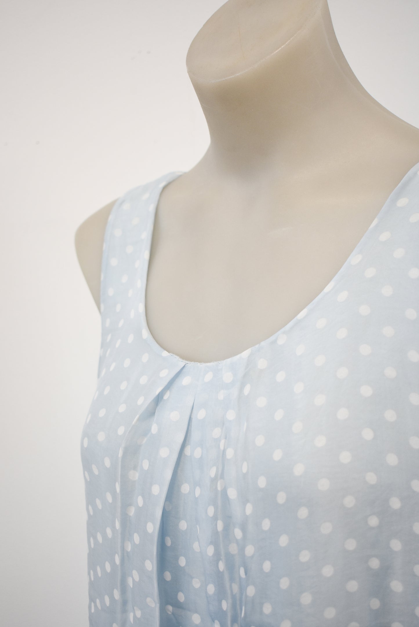 M Made In Italy, silky blue polka dot top, S