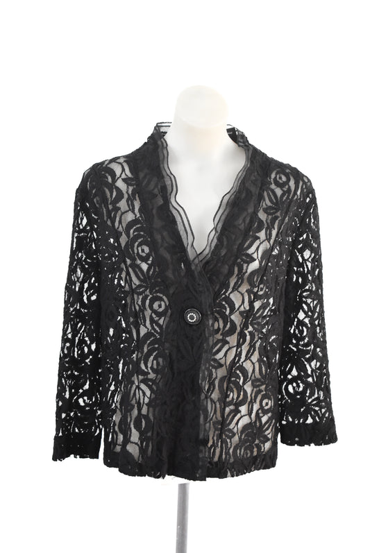 Stunning handmade black lace blazer, M/L