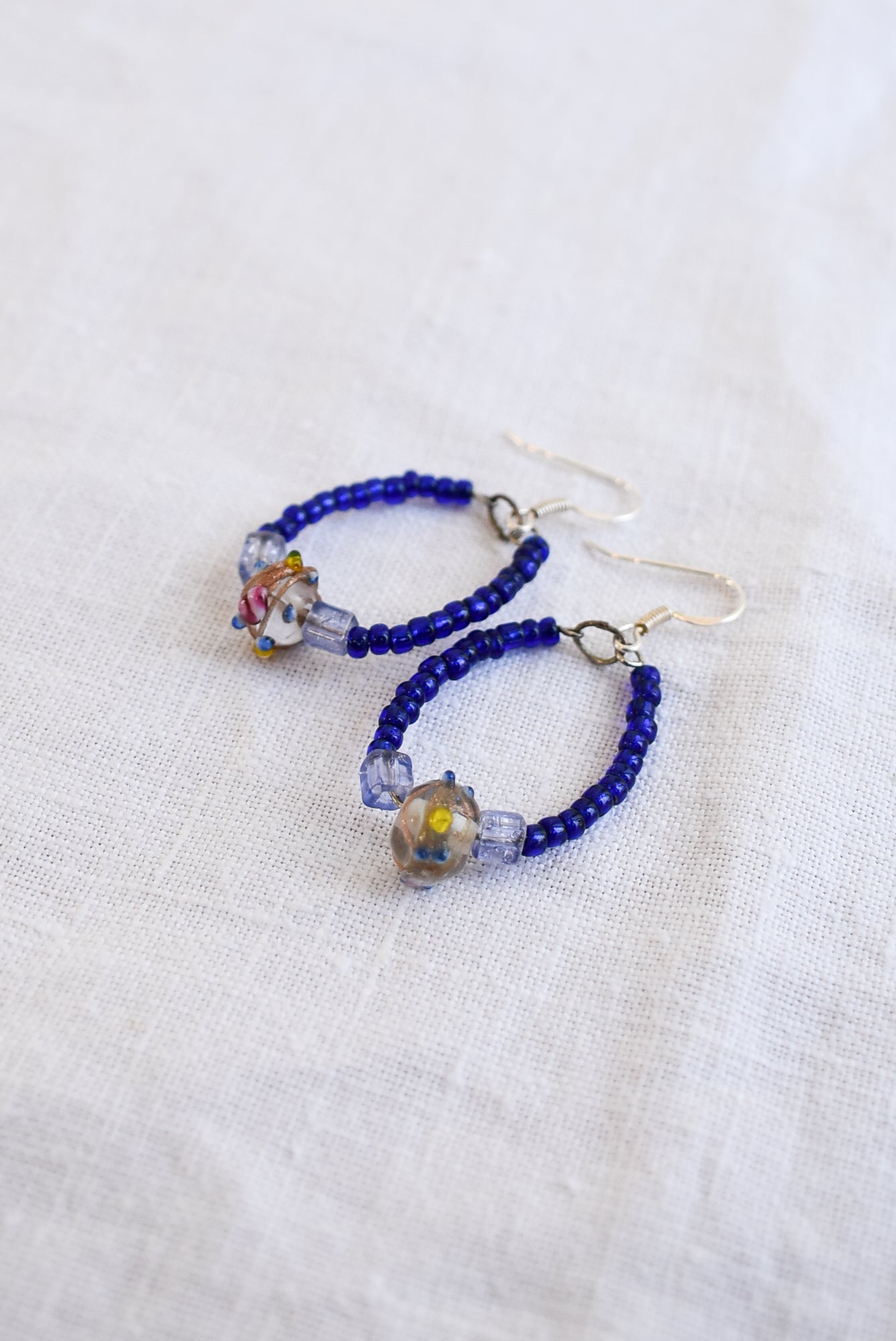 Funky blue and gold glass bead earrings