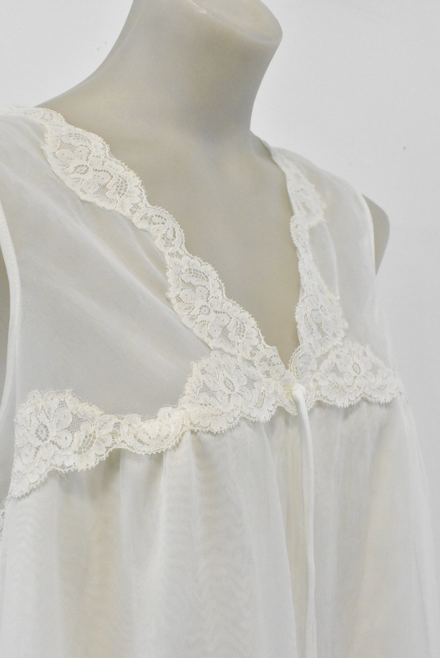 Vintage handmade white lace sleeveless babydoll dress, S/M