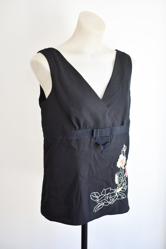 Jump black embroidered flowers flowy vest top, 12