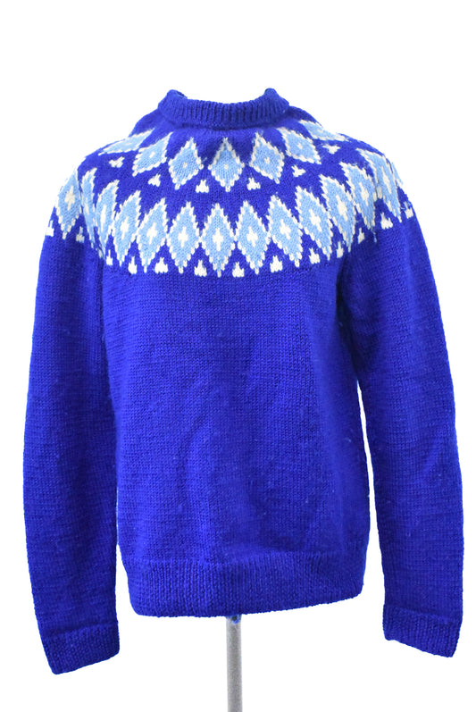 Retro chunky blue handknit jumper, M/L