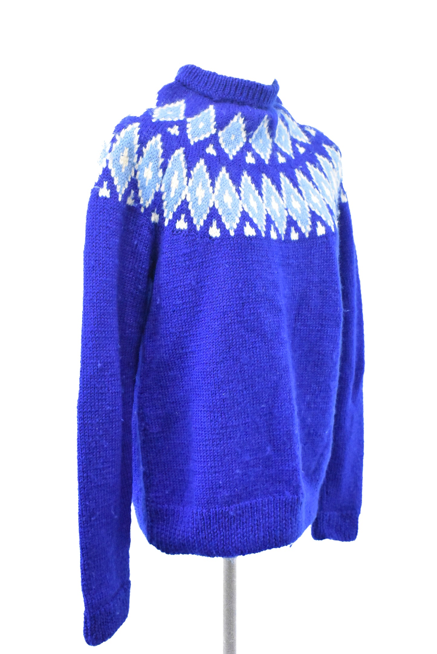 Retro chunky blue handknit jumper, M/L