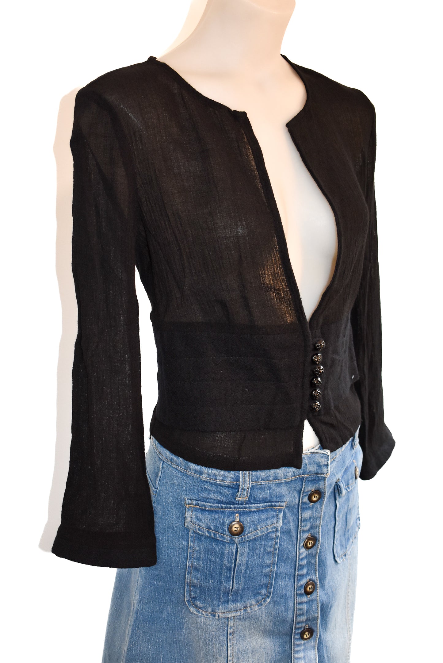 RICH Black low-cut 1/4 button top, 12