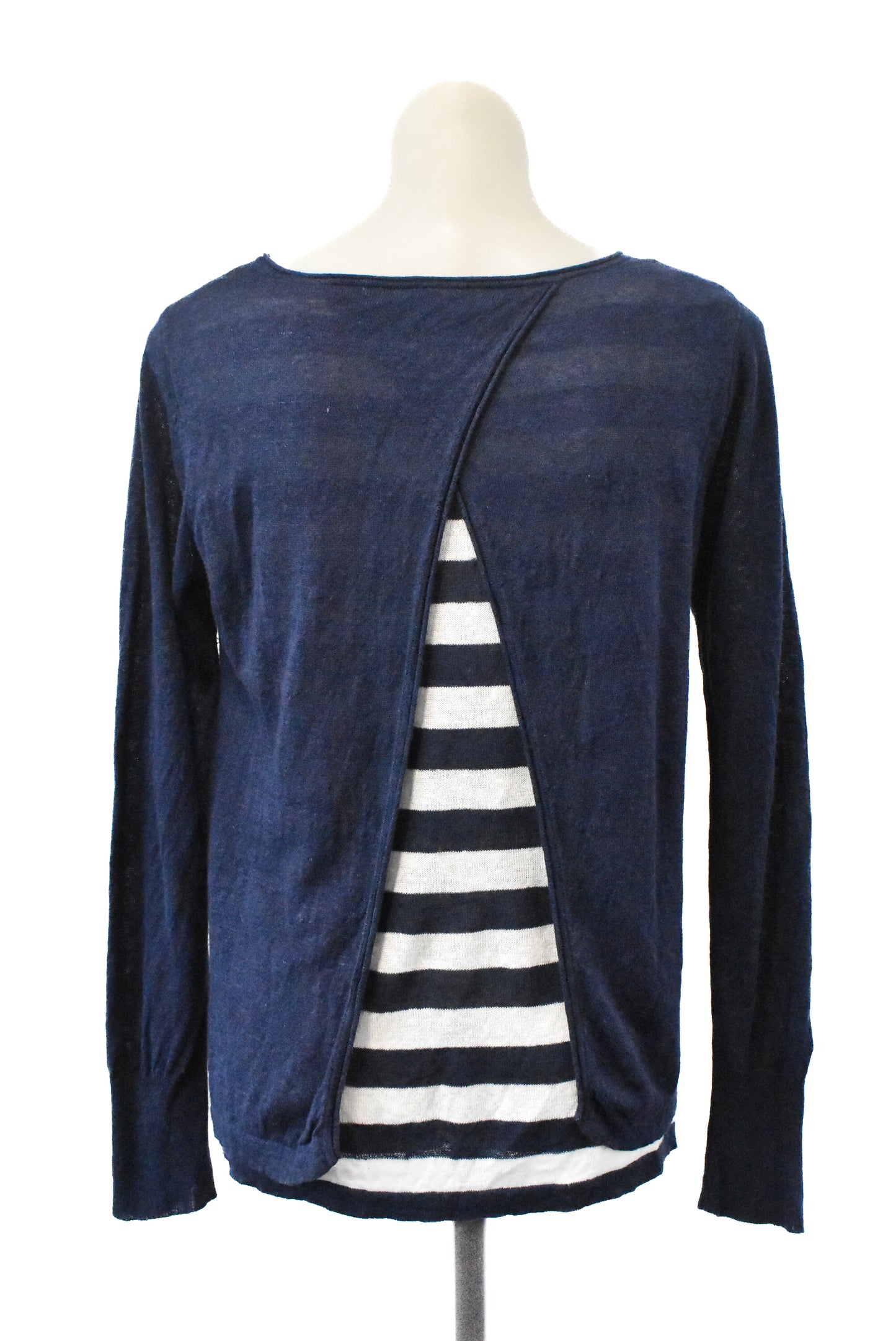 Gabriella navy blue solid & stripes knit jumper, 8