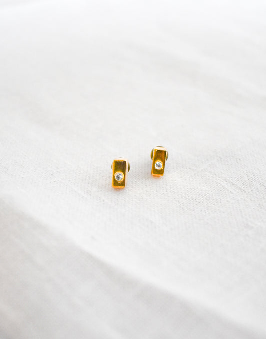 Gold coloured cuboid stud earrings