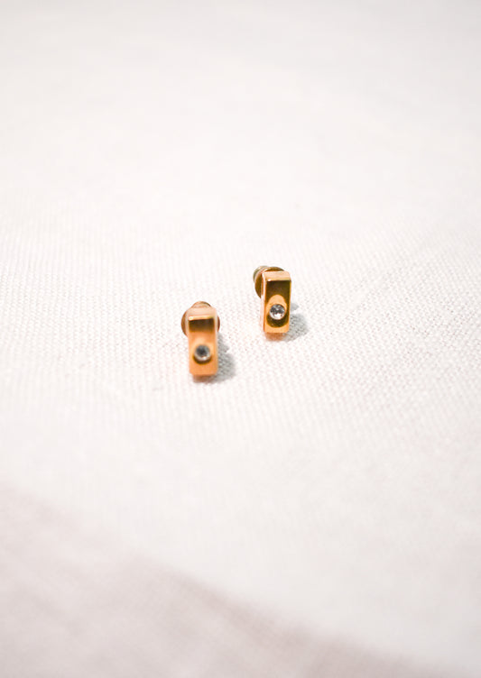 Gold coloured cuboid stud earrings