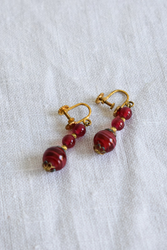 Vintage glass screw on earrings