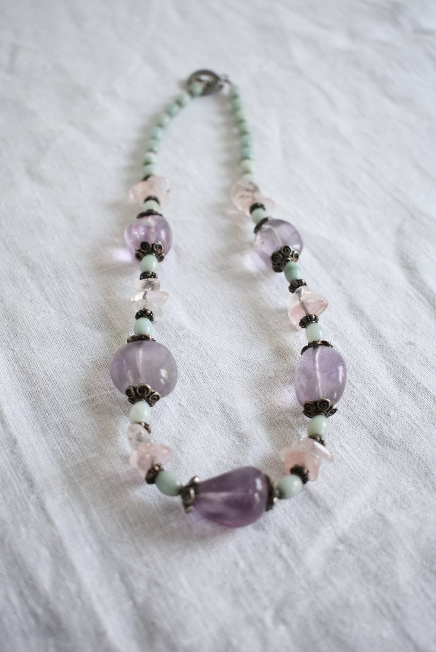 Amethyst, rose quartz necklace