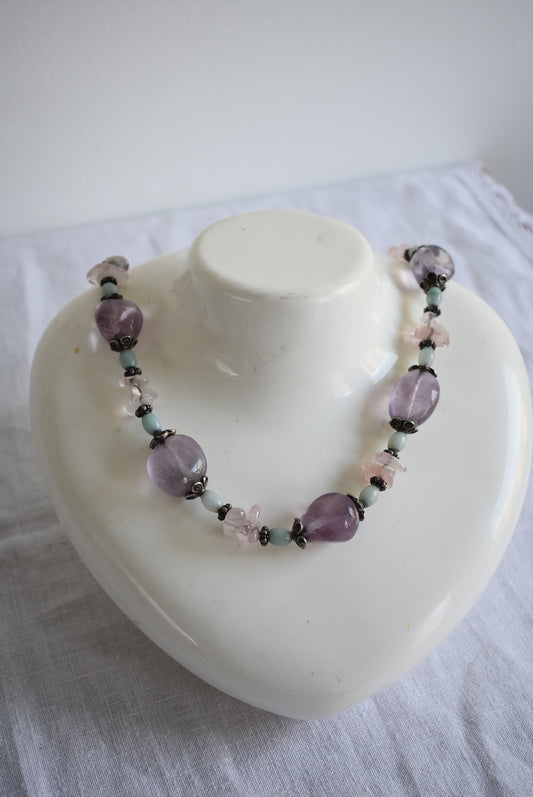 Amethyst, rose quartz necklace