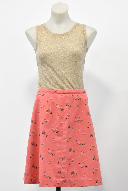 Handmade retro pink floral skirt, S