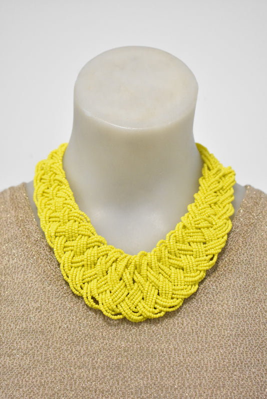 Yellow beaded plait necklace