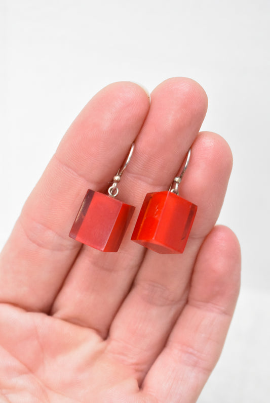 Cuboid resin red earrings