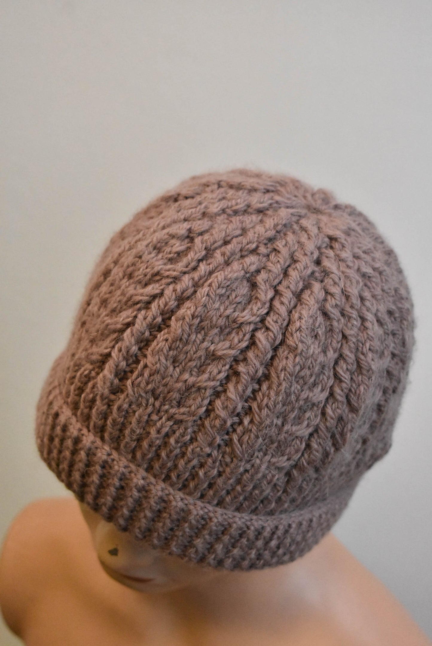 Handknit khaki hat, osfm