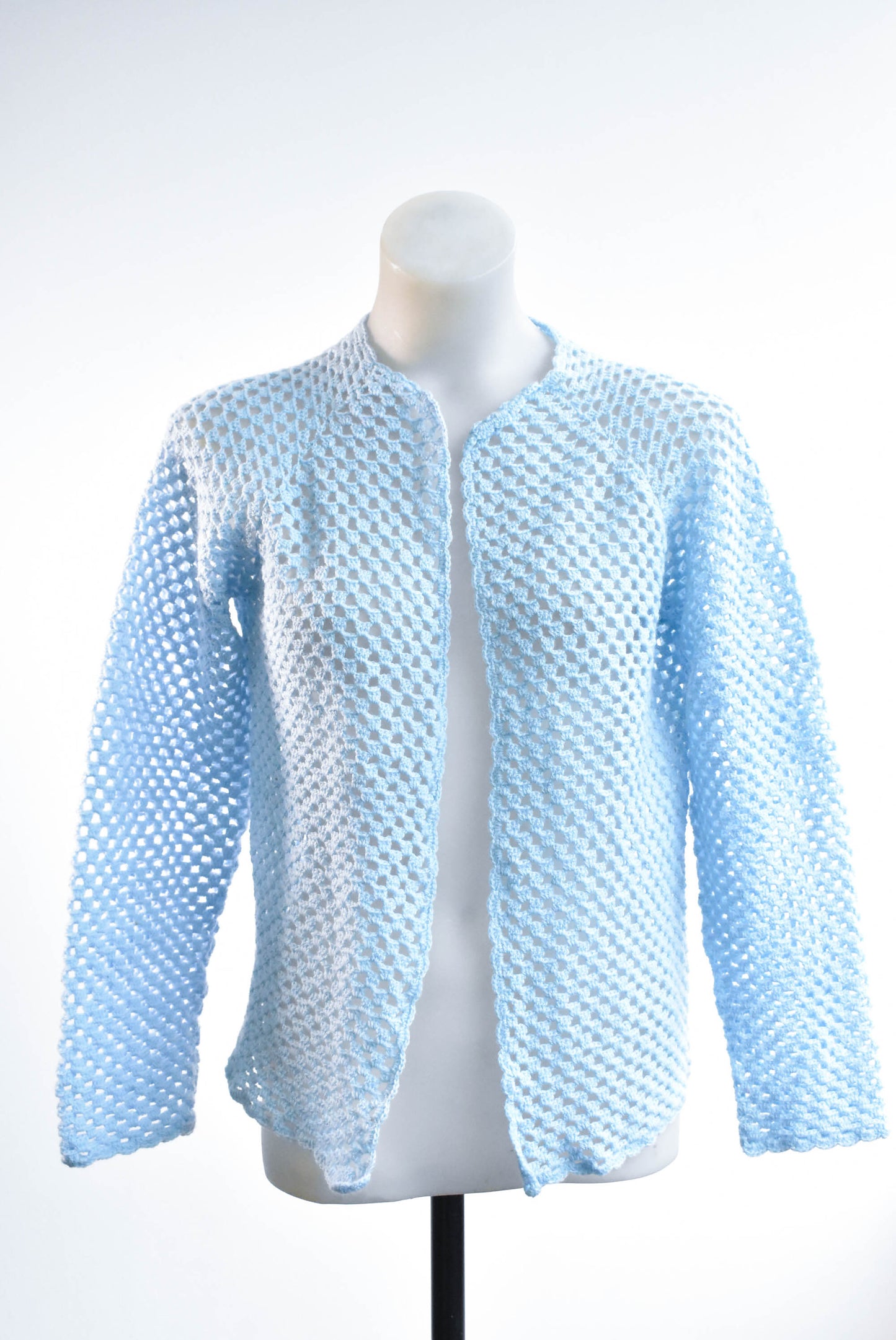 Pale blue crocheted cardigan