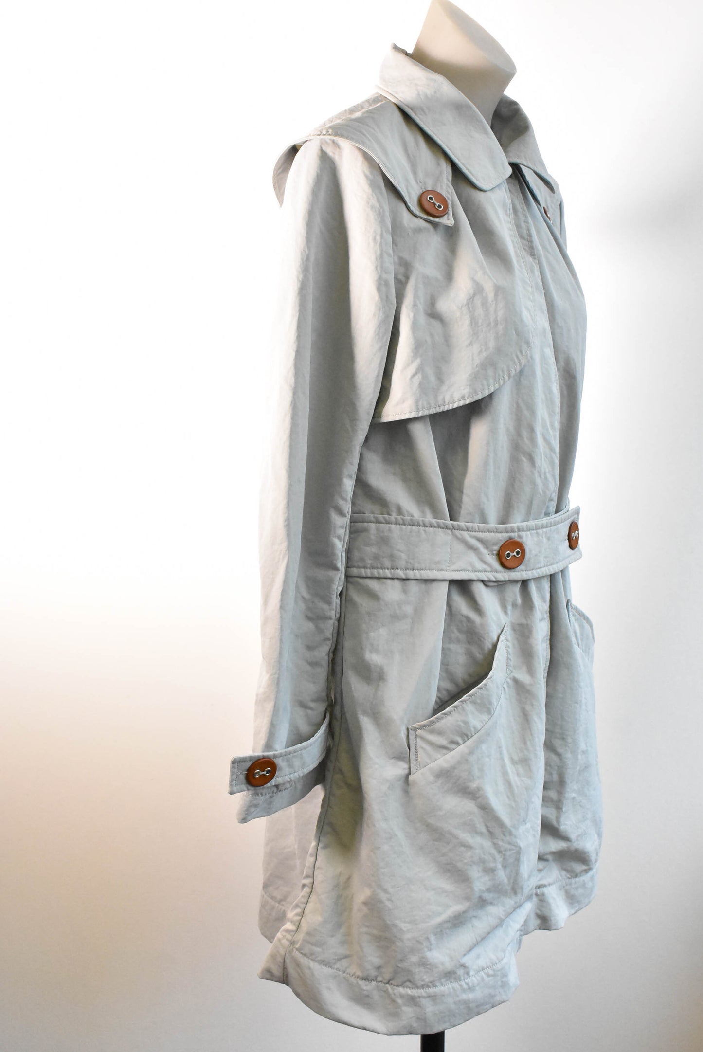 Ruby short grey-blue trench coat, size 12
