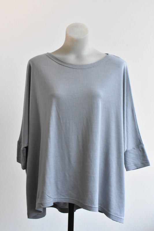 Perriam grey merino generously sized top, NZ made, Size Small-Med