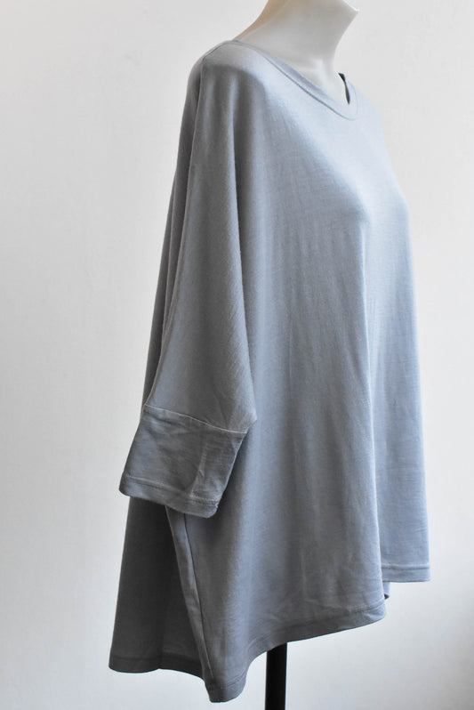 Perriam grey merino generously sized top, NZ made, Size Small-Med