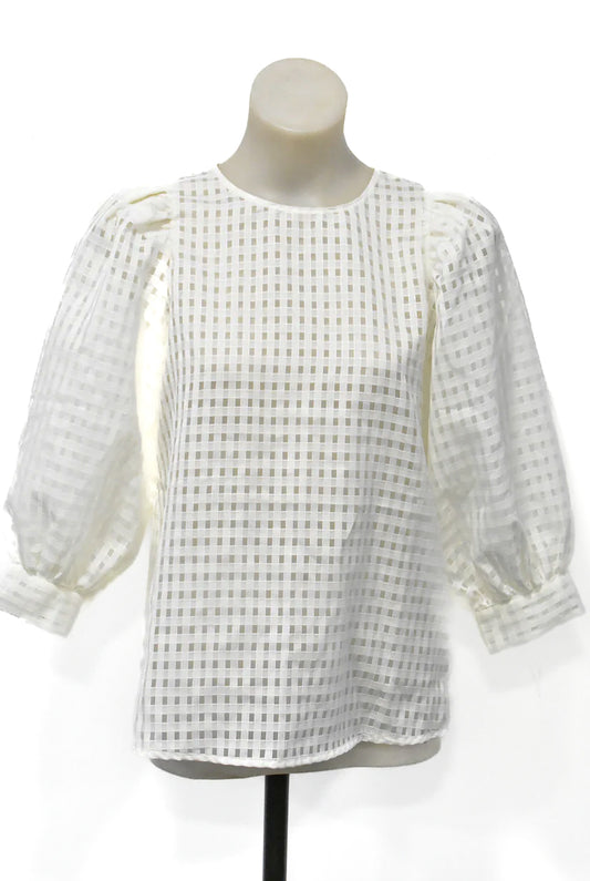 Emerge, white puffy 3/4 sleeve blouse, 8