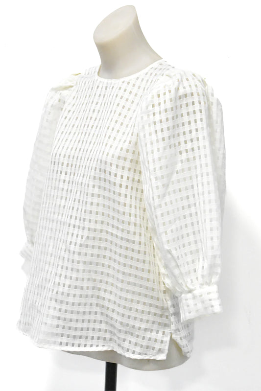 Emerge, white puffy 3/4 sleeve blouse, 8