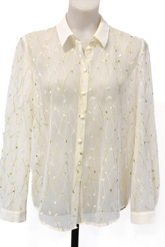 Wells NZ made sheer embroidered blouse, 12