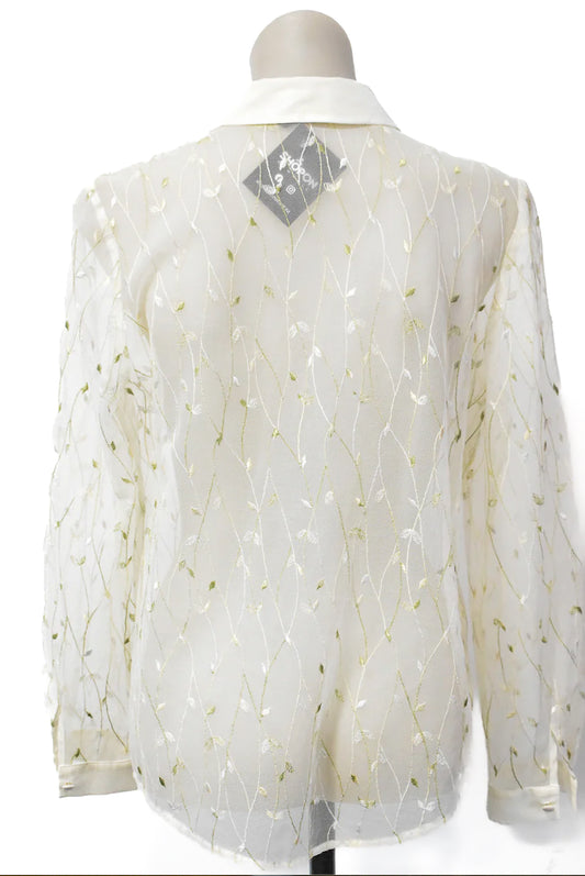 Wells NZ made sheer embroidered blouse, 12