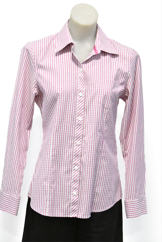 Foxcroft pink long sleeve check shirt, M