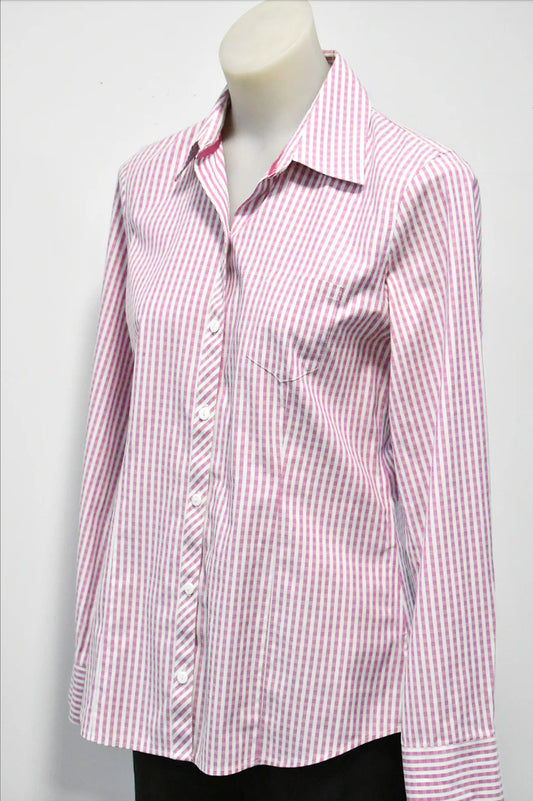 Foxcroft pink long sleeve check shirt, M