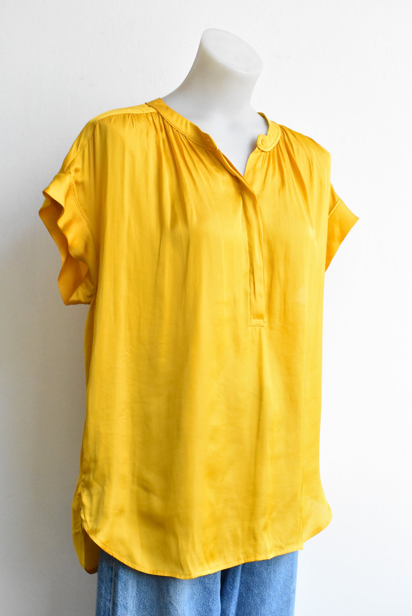 Short sleeve, yellow button blouse