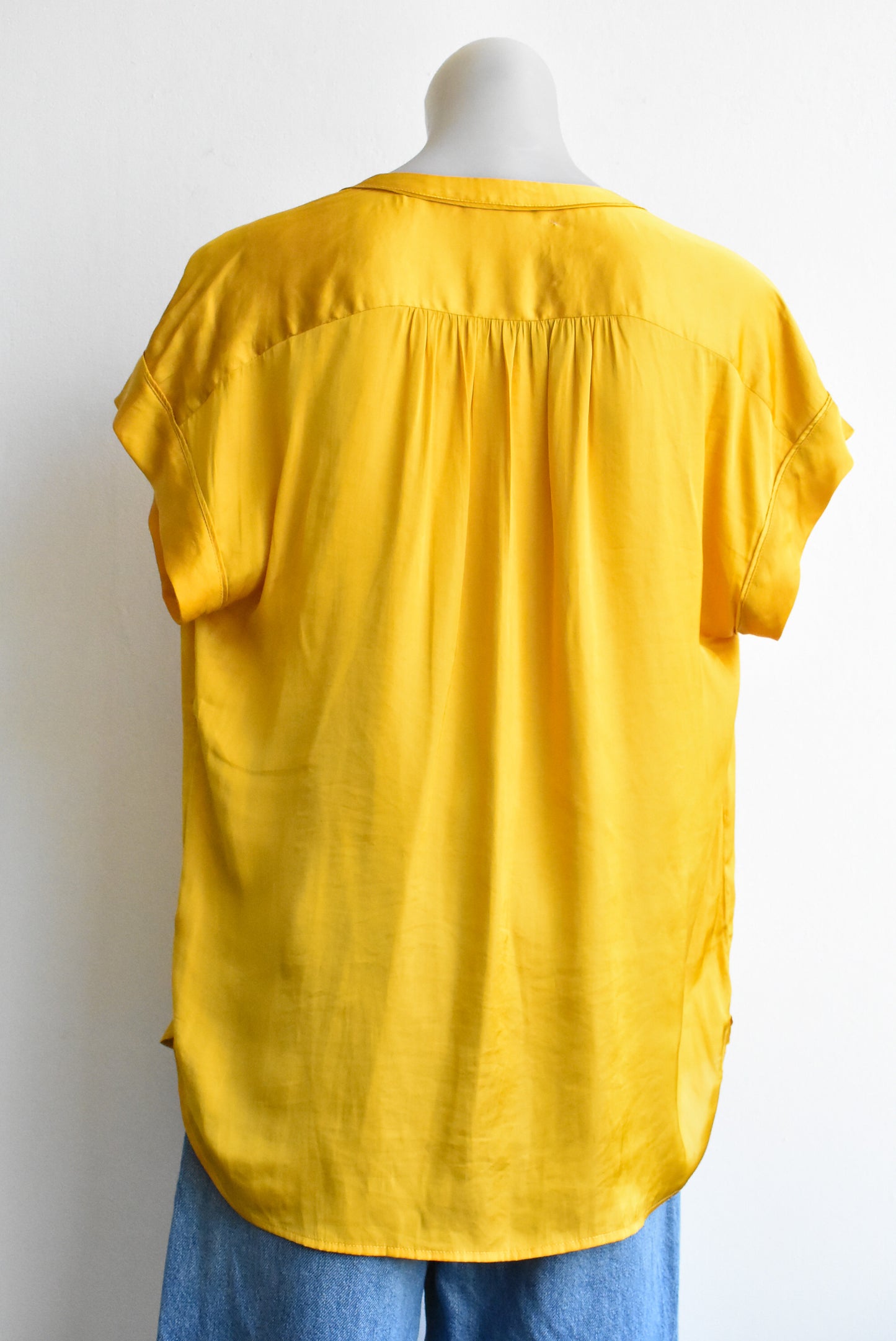 Short sleeve, yellow button blouse