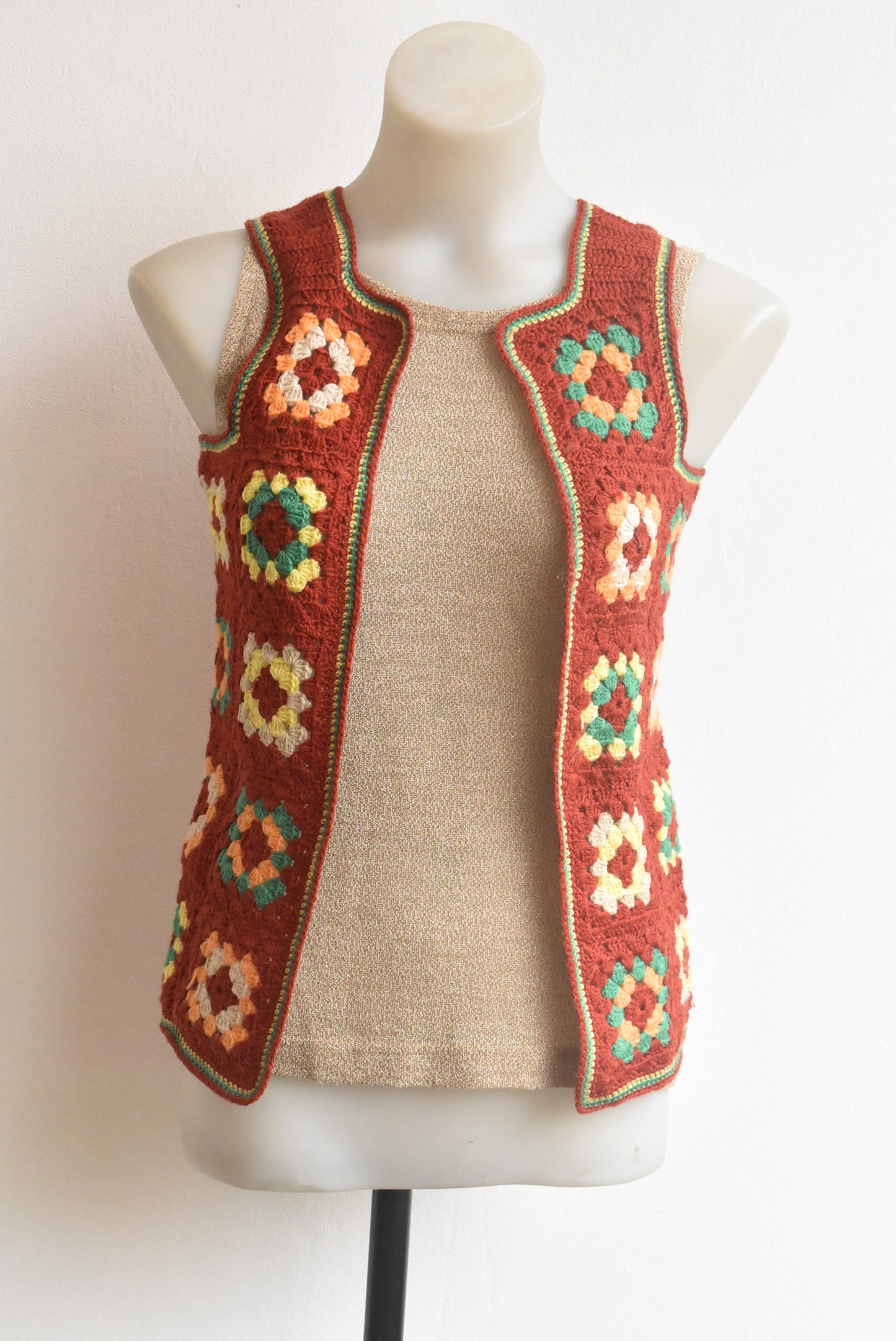 Retro bohemian crochet vest, size XS