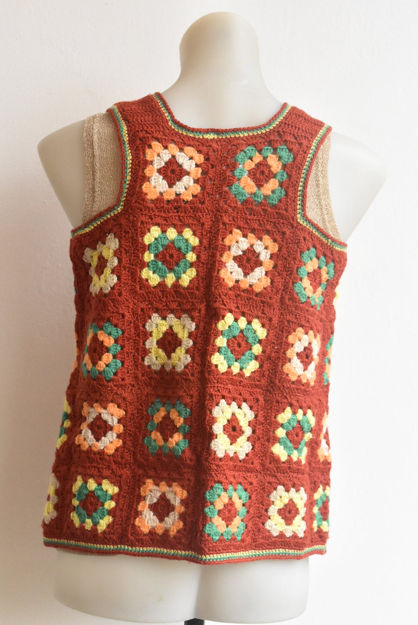 Retro bohemian crochet vest, size XS