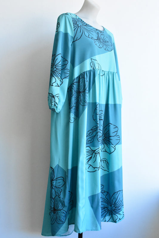 Teal & blue floral dress, size L/XL