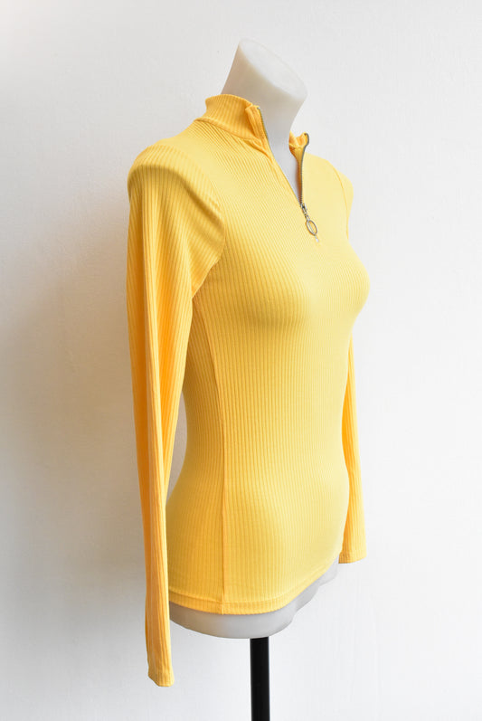 New Look yellow long sleeve mock neck top, size 8