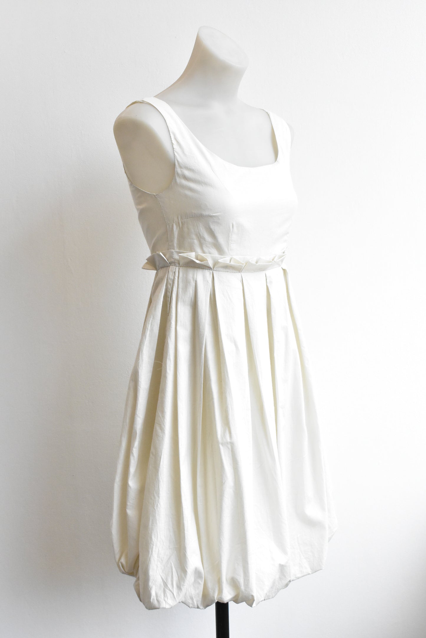 Cream balloon style pleated mini dress