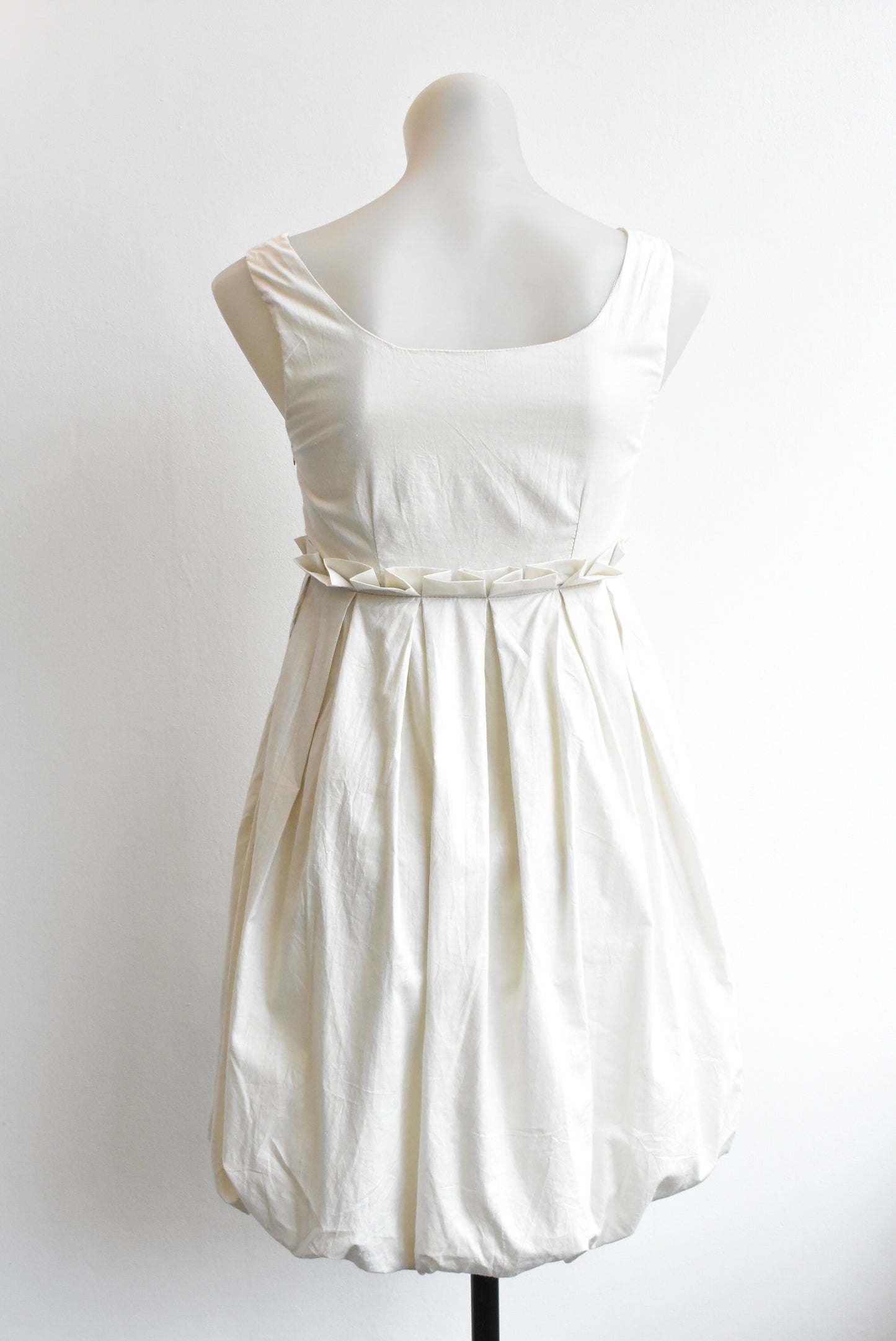 Cream balloon style pleated mini dress