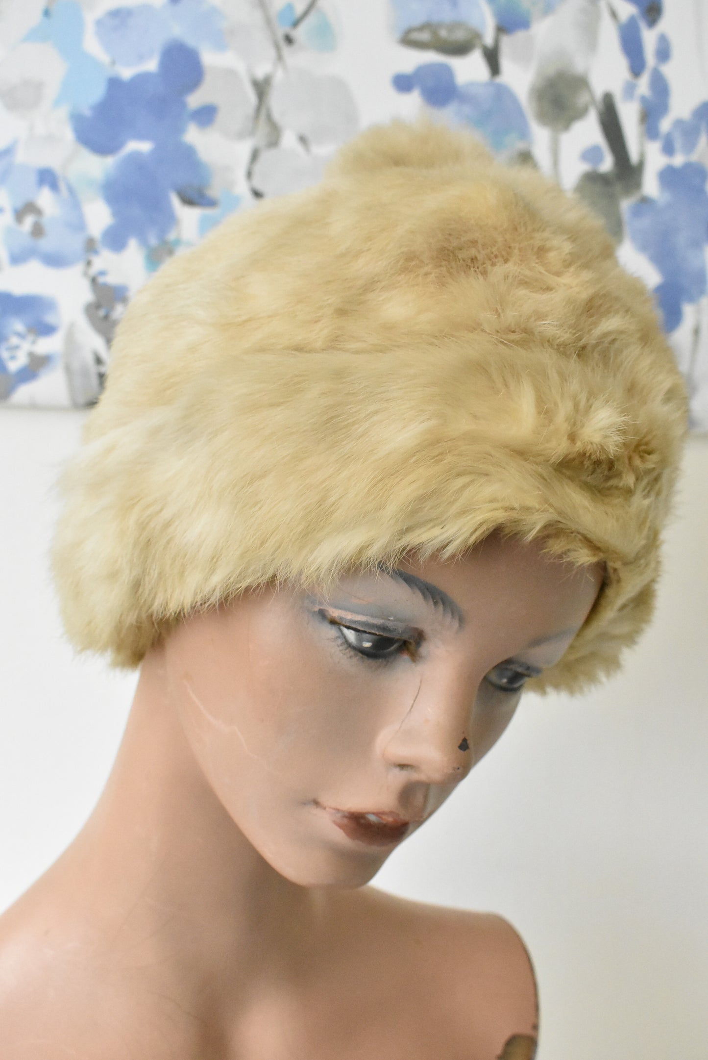 Vintage fur hat with pompom