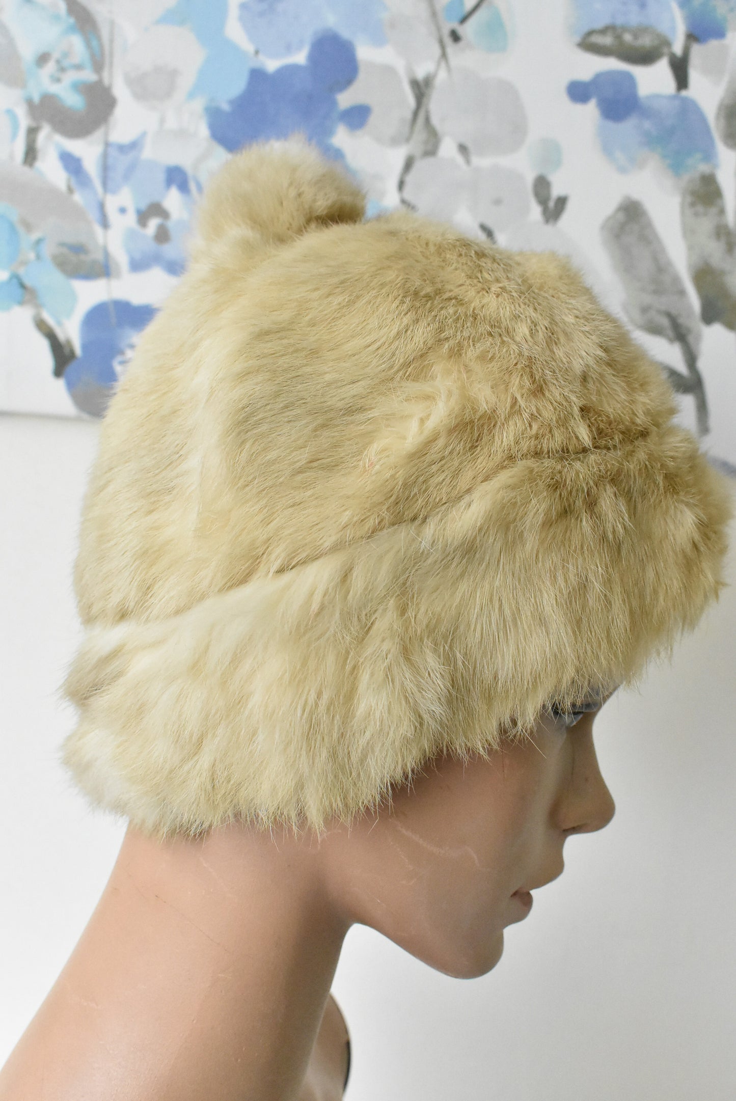 Vintage fur hat with pompom