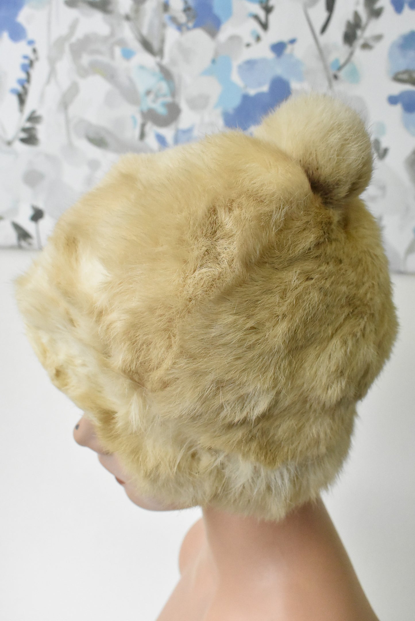Vintage fur hat with pompom