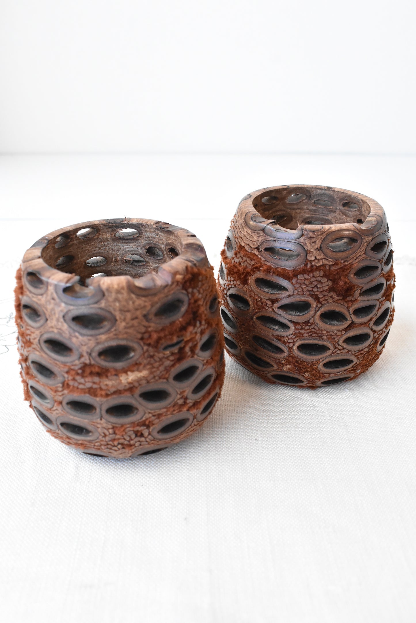 Set of two wooden tealight candle holders