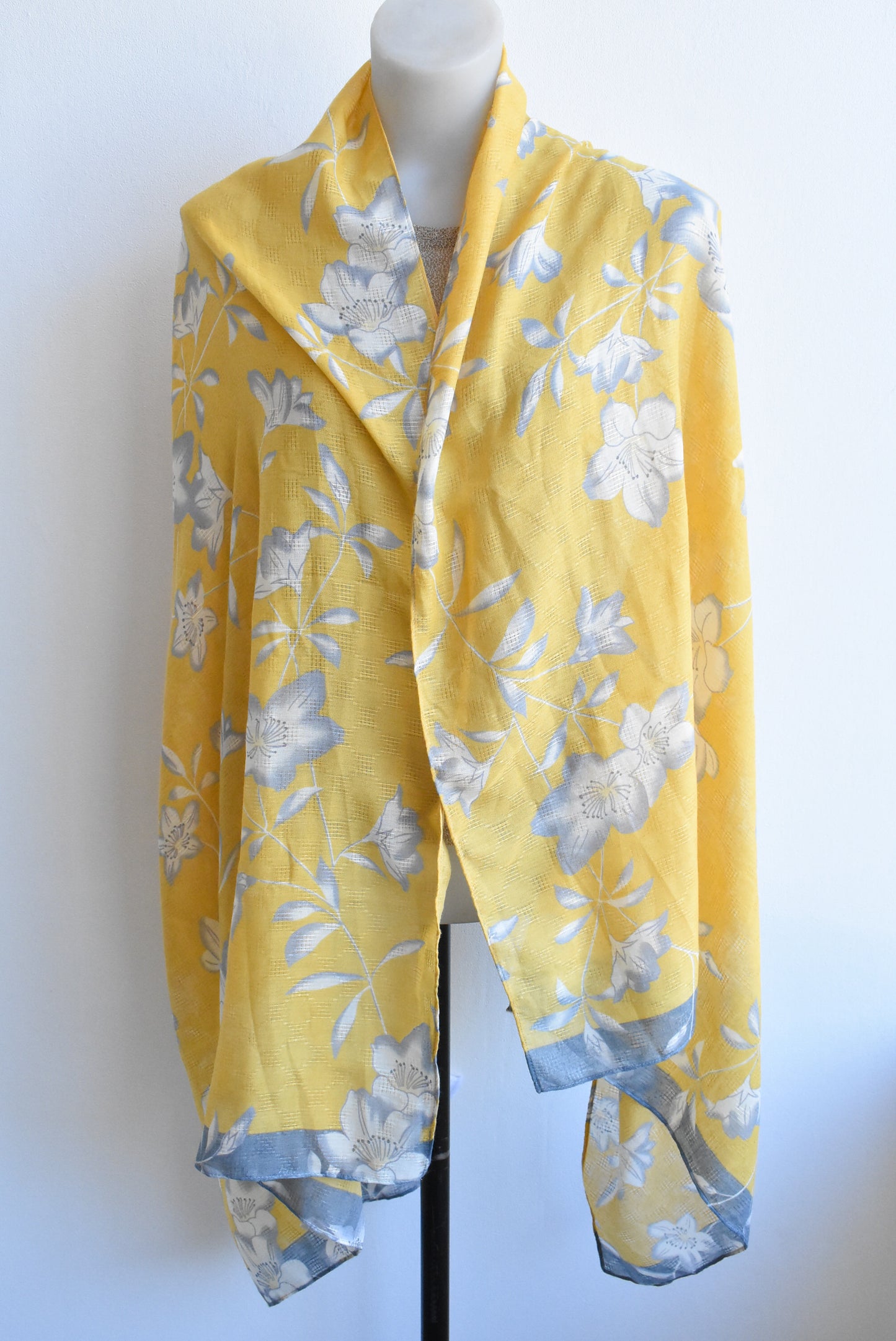 Yellow and blue large floral patterned scarf