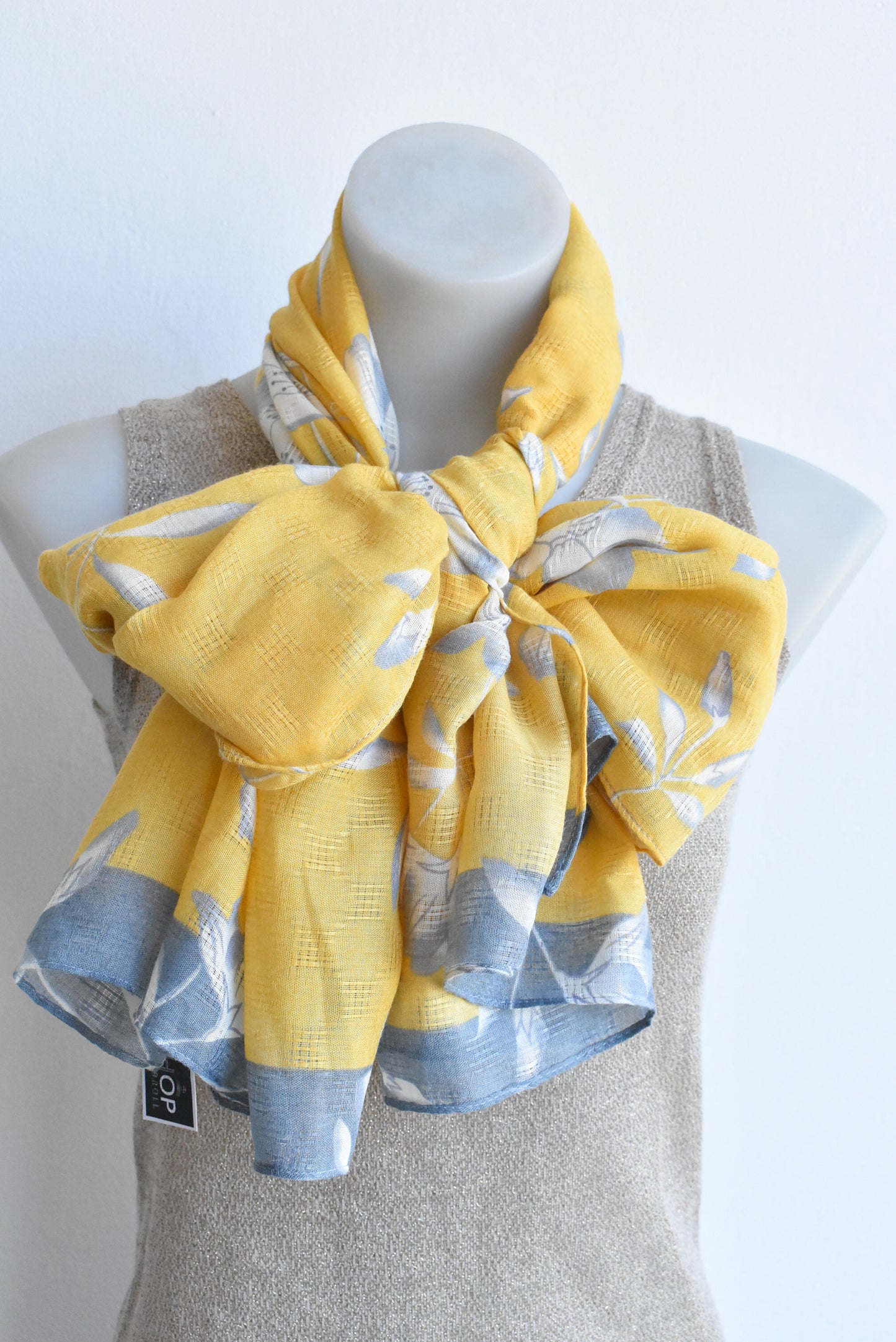 Yellow and blue large floral patterned scarf