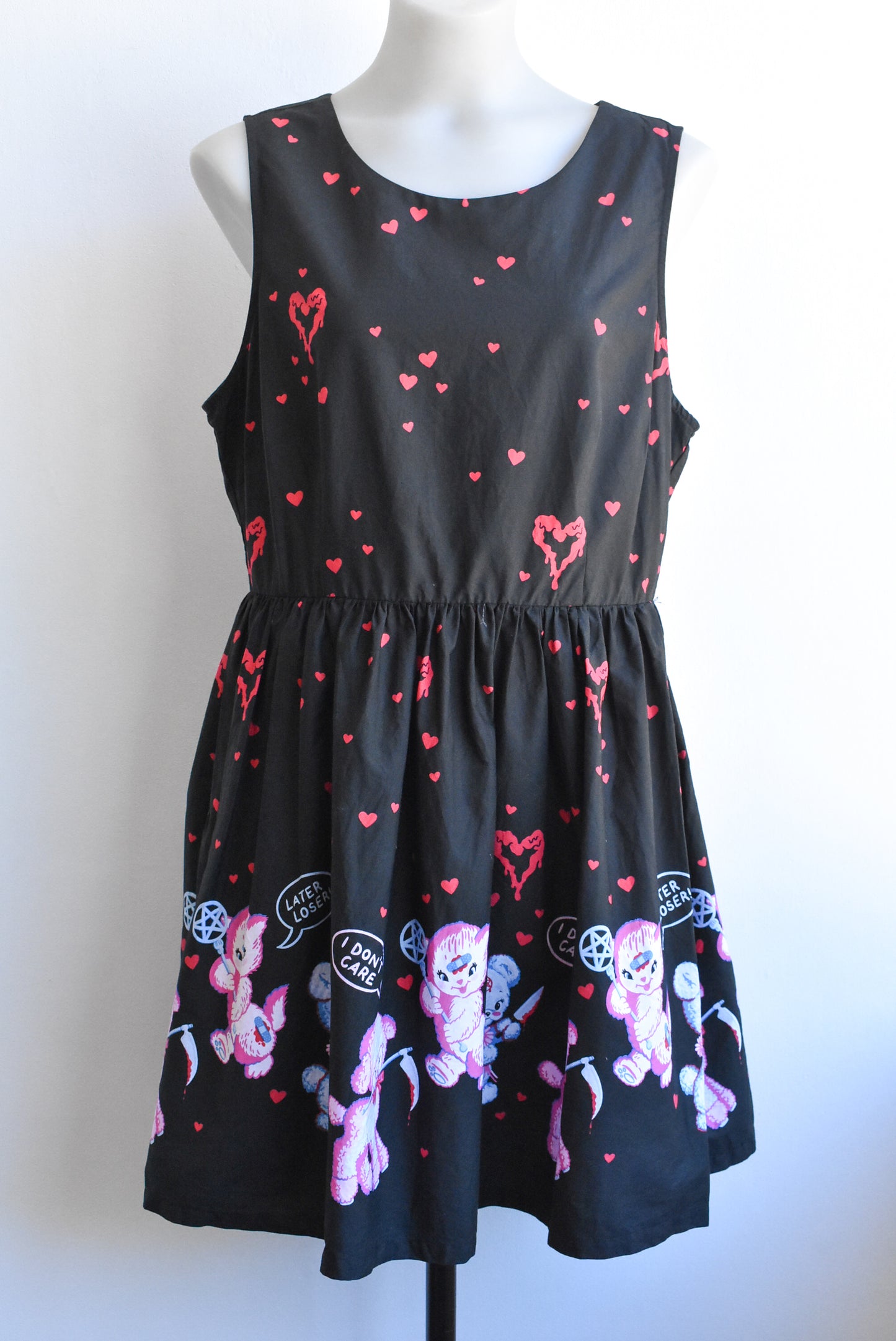 Black Friday cynical lamb/kitten dress with pockets, size 14